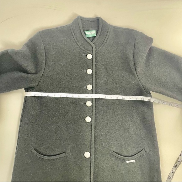 VINTAGE Geiger of Austria Smiley Black Boiled Wool Winter Coat Cardigan Jacket S - Picture 11 of 13